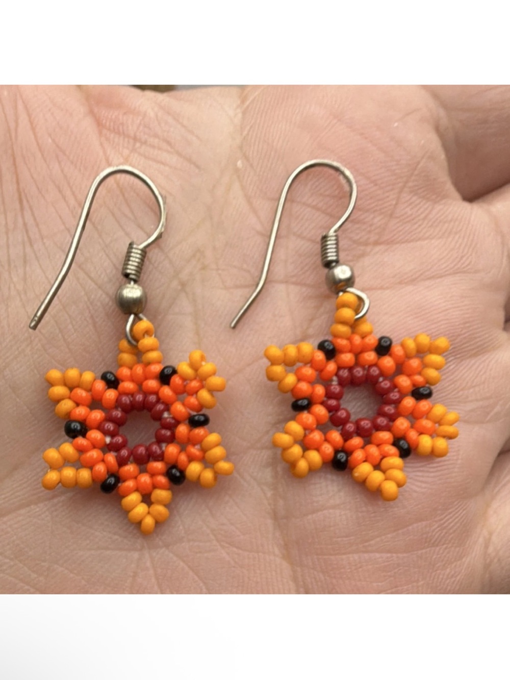 Handmade Orange Beaded Star Earrings - Women's Jewelry